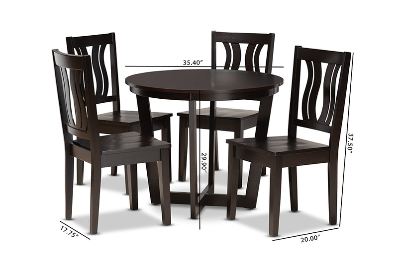 Leni Modern and Contemporary Dark Brown Finished Wood 5-Piece Dining Set