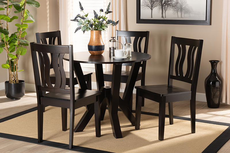 Baden Modern and Contemporary Dark Brown Finished Wood 5-Piece Dining Set