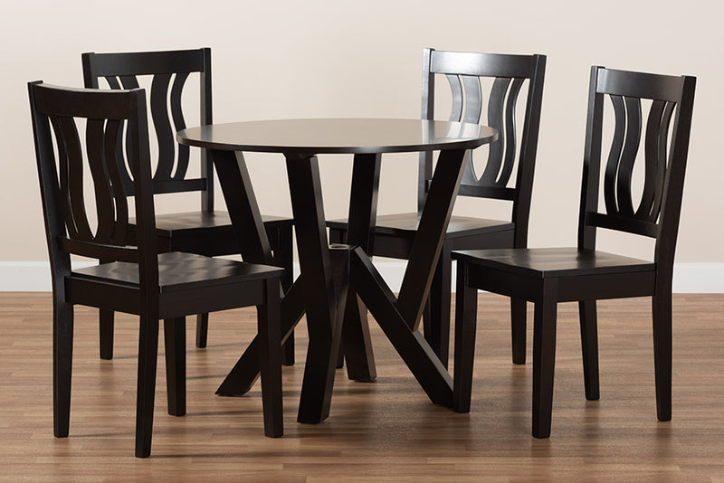 Baden Modern and Contemporary Dark Brown Finished Wood 5-Piece Dining Set