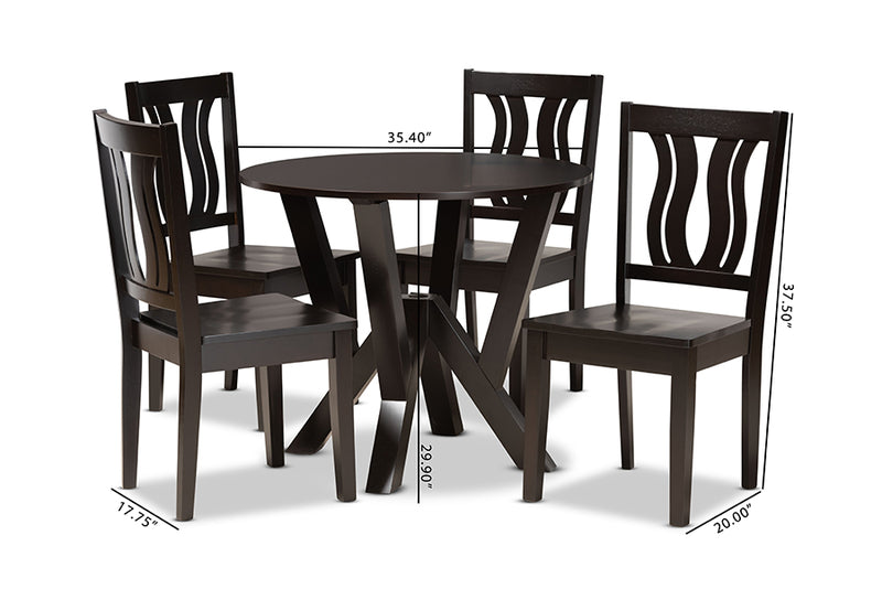 Baden Modern and Contemporary Dark Brown Finished Wood 5-Piece Dining Set