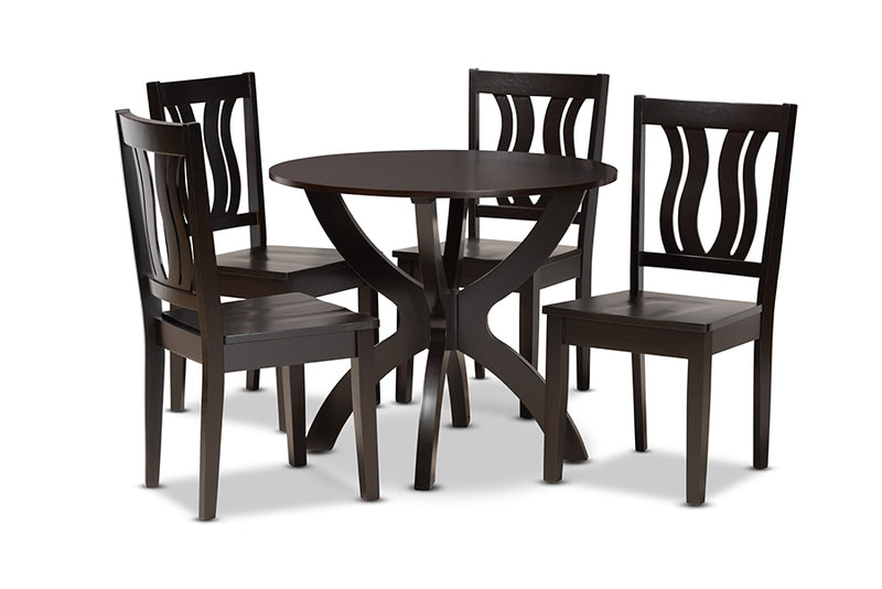 Elina Modern and Contemporary Dark Brown Finished Wood 5-Piece Dining Set