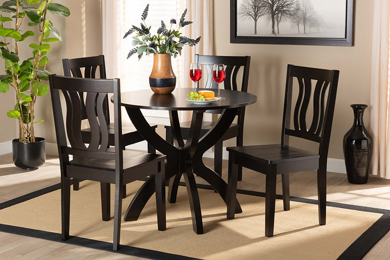 Elina Modern and Contemporary Dark Brown Finished Wood 5-Piece Dining Set