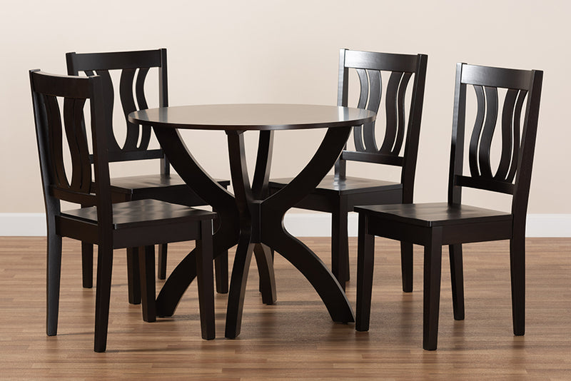 Elina Modern and Contemporary Dark Brown Finished Wood 5-Piece Dining Set