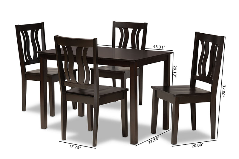 Azura Modern and Contemporary Dark Brown Finished Wood 5-Piece Dining Set