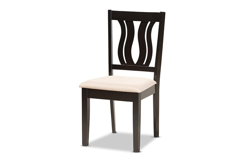 Roald Sand Fabric Upholstered and Dark Brown 7-Piece Dining Set Baxton