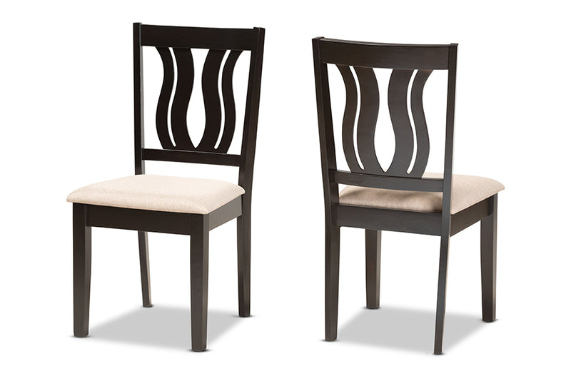 Roald Modern and Contemporary Sand Fabric Upholstered and Dark Brown Finished Wood 2-Piece Dining Chair Set