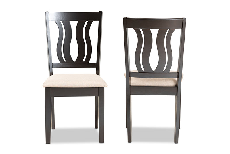 Roald Modern and Contemporary Sand Fabric Upholstered and Dark Brown Finished Wood 2-Piece Dining Chair Set