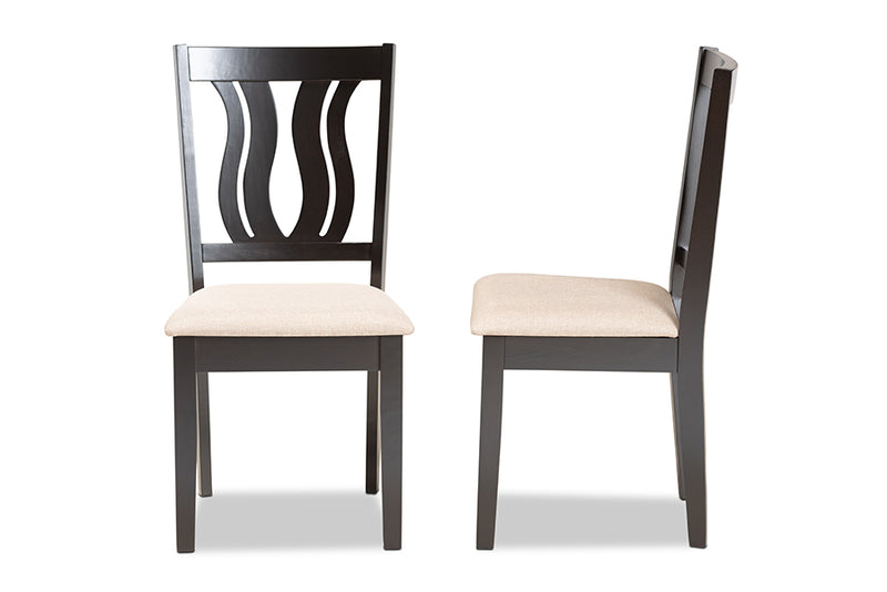 Roald Modern and Contemporary Sand Fabric Upholstered and Dark Brown Finished Wood 2-Piece Dining Chair Set