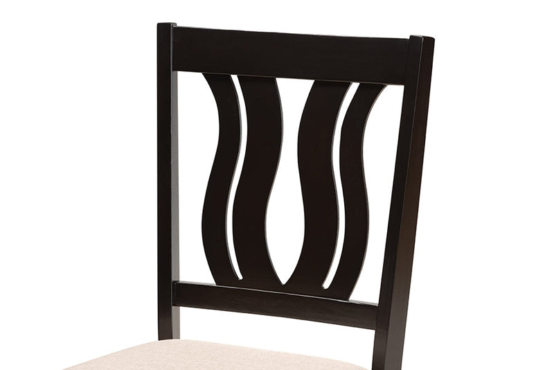 Roald Sand Fabric Upholstered and Dark Brown 2Pc Dining Chair Set Baxton