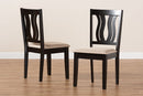 Roald Sand Fabric Upholstered and Dark Brown 2Pc Dining Chair Set Baxton