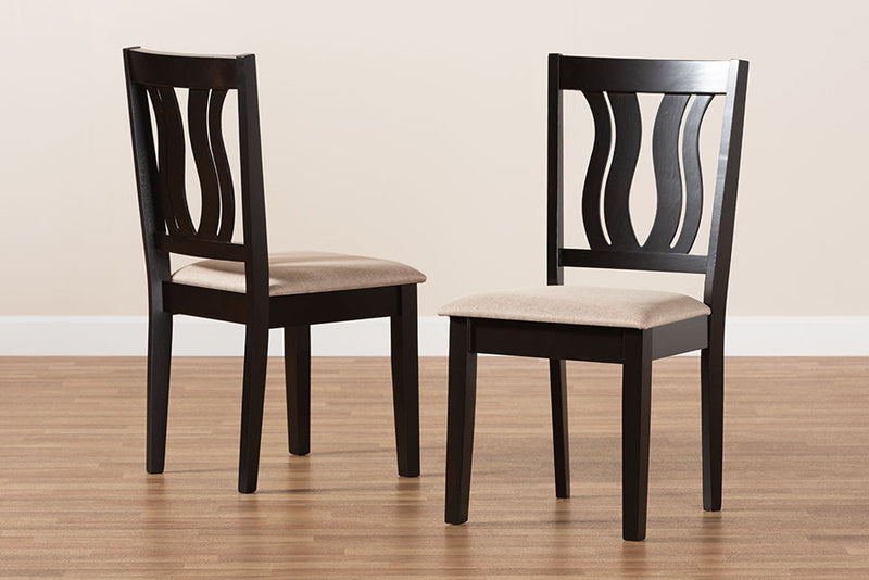 Roald Sand Fabric Upholstered and Dark Brown 2Pc Dining Chair Set Baxton