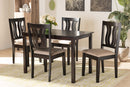 Roald Sand Fabric Upholstered and Dark Brown 5-Piece Dining Set Baxton