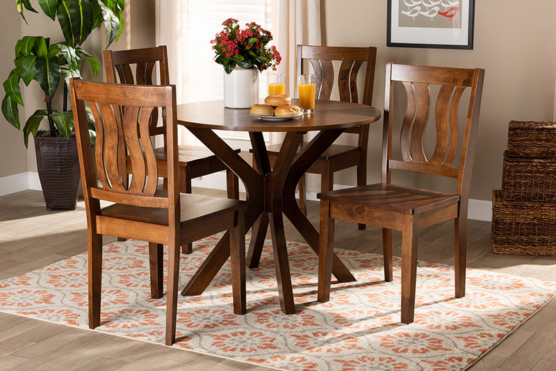 Dallas Modern and Contemporary Walnut Brown Finished Wood 5-Piece Dining Set