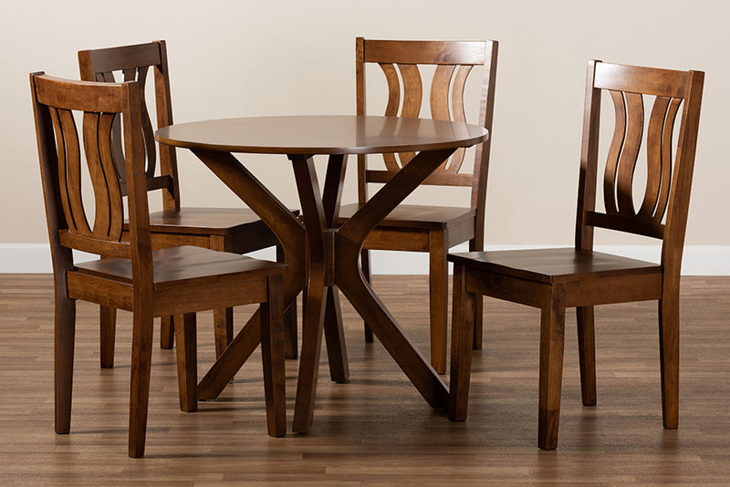 Dallas Modern and Contemporary Walnut Brown Finished Wood 5-Piece Dining Set