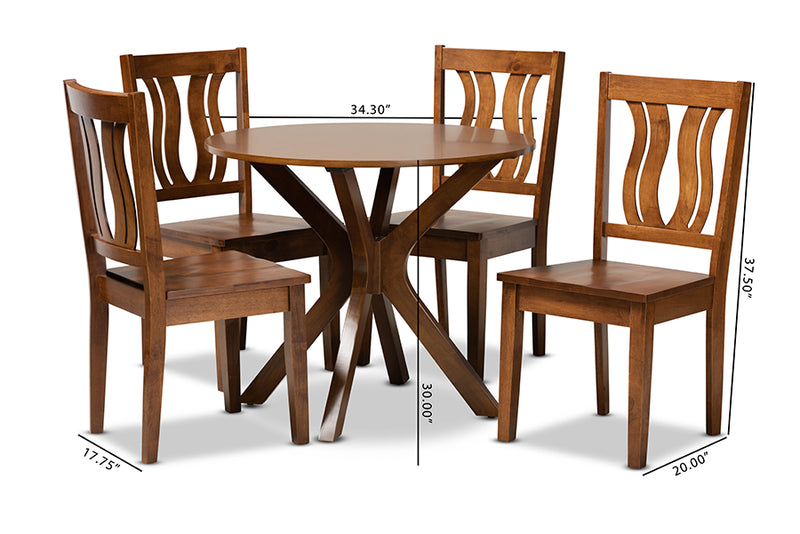 Dallas Modern and Contemporary Walnut Brown Finished Wood 5-Piece Dining Set