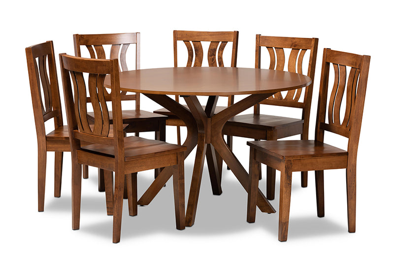 Dallas Modern and Contemporary Walnut Brown Finished Wood 7-Piece Dining Set