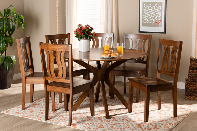 Dallas Modern and Contemporary Walnut Brown Finished Wood 7-Piece Dining Set