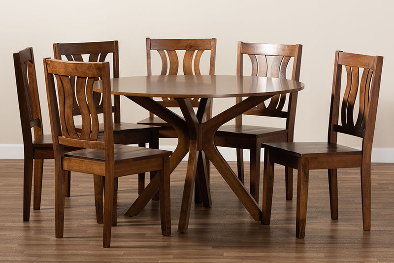 Dallas Modern and Contemporary Walnut Brown Finished Wood 7-Piece Dining Set