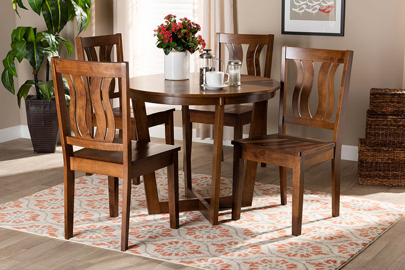 Leni Walnut Brown 5-Piece Dining Set Baxton