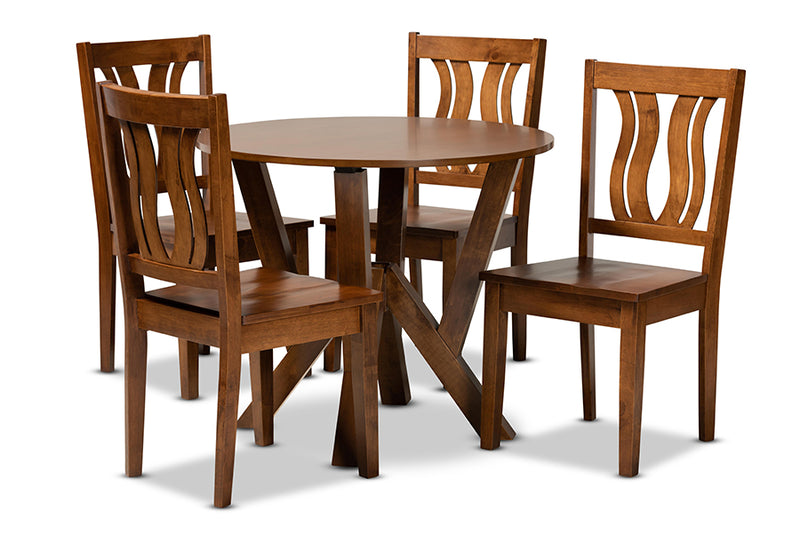 Baden Modern and Contemporary Walnut Brown Finished Wood 5-Piece Dining Set