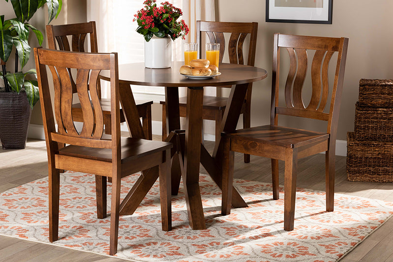 Baden Modern and Contemporary Walnut Brown Finished Wood 5-Piece Dining Set