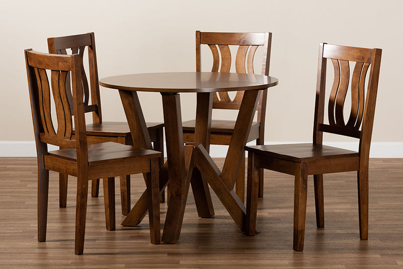 Baden Modern and Contemporary Walnut Brown Finished Wood 5-Piece Dining Set