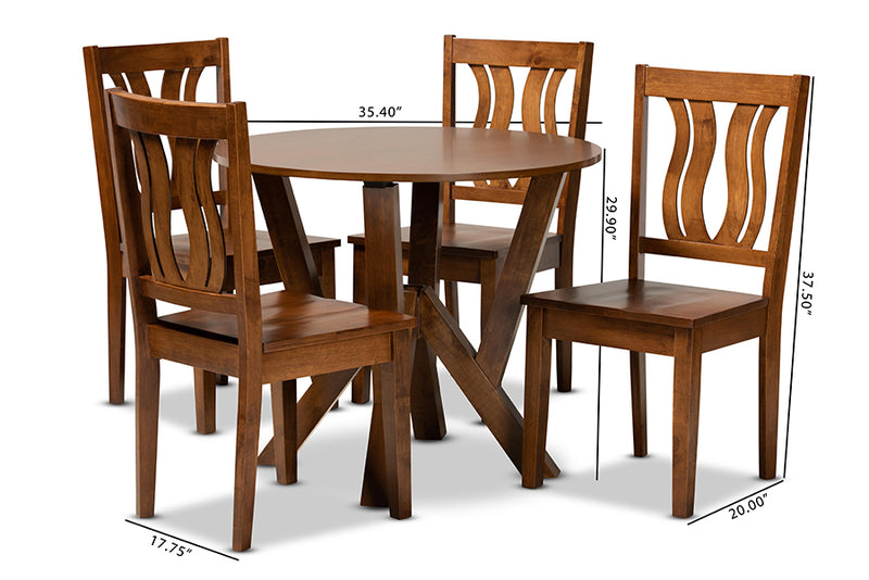 Baden Modern and Contemporary Walnut Brown Finished Wood 5-Piece Dining Set