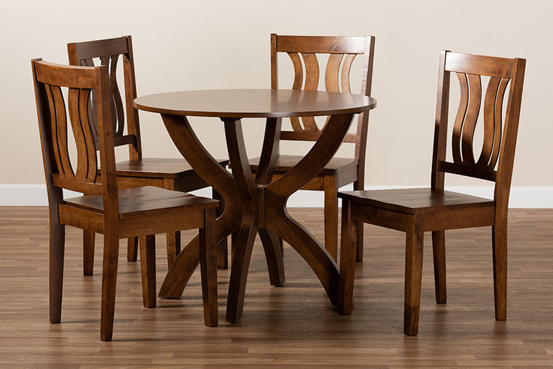 Elina Modern and Contemporary Walnut Brown Finished Wood 5-Piece Dining Set