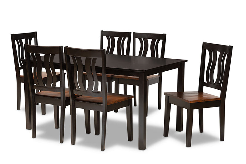 Azura Two-Tone Dark Brown and Walnut Brown 7-Piece Dining Set Baxton
