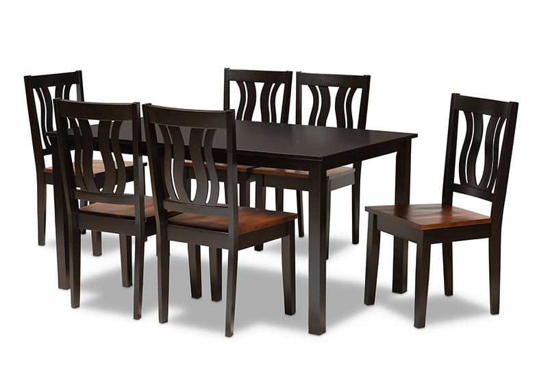 Azura Modern and Contemporary Two-Tone Dark Brown and Walnut Brown Finished Wood 7-Piece Dining Set