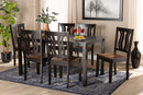 Azura Two-Tone Dark Brown and Walnut Brown 7-Piece Dining Set Baxton