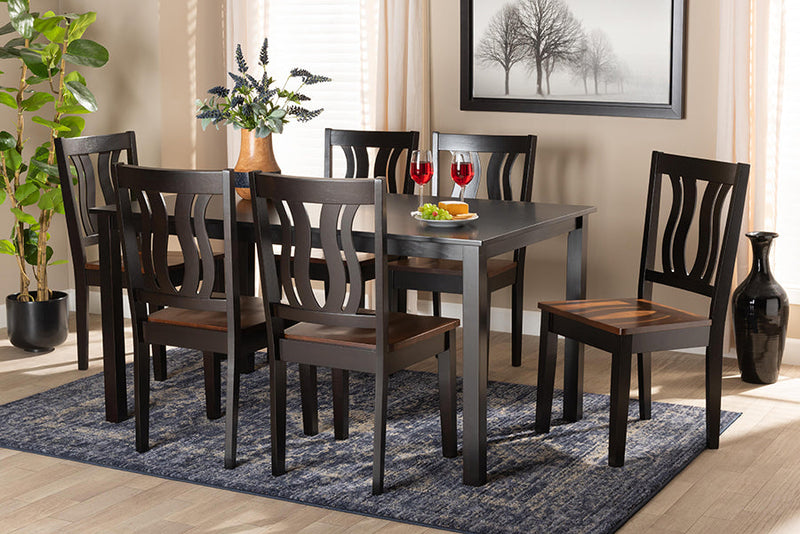Azura Two-Tone Dark Brown and Walnut Brown 7-Piece Dining Set Baxton
