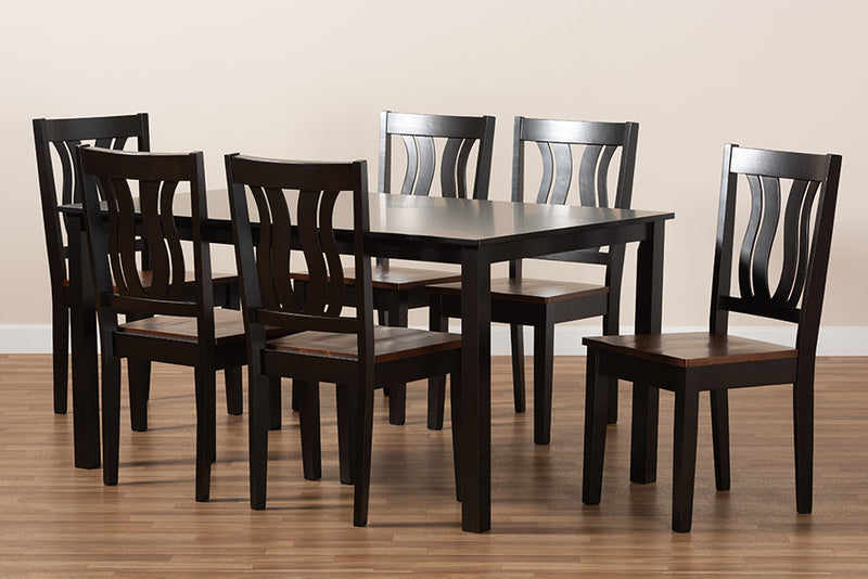 Azura Modern and Contemporary Two-Tone Dark Brown and Walnut Brown Finished Wood 7-Piece Dining Set