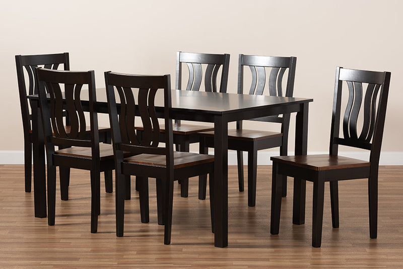 Azura Two-Tone Dark Brown and Walnut Brown 7-Piece Dining Set Baxton
