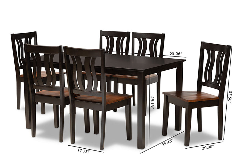 Azura Two-Tone Dark Brown and Walnut Brown 7-Piece Dining Set Baxton
