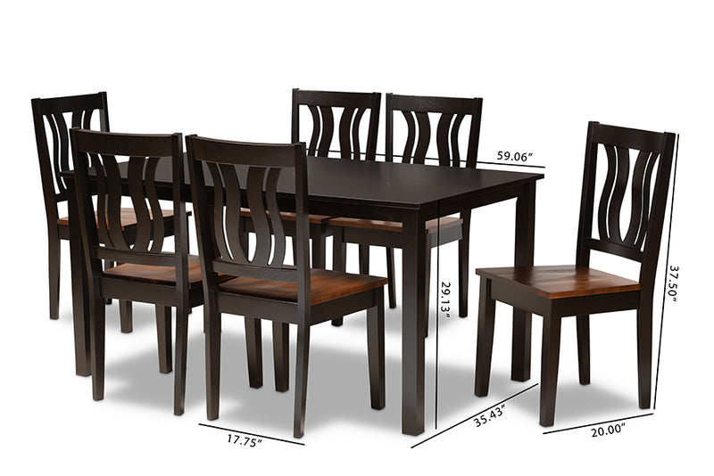 Azura Modern and Contemporary Two-Tone Dark Brown and Walnut Brown Finished Wood 7-Piece Dining Set