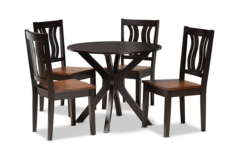 Dallas Modern and Contemporary Two-Tone Dark Brown and Walnut Brown Finished Wood 5-Piece Dining Set