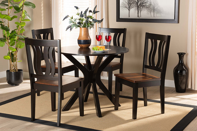 Dallas Two-Tone Dark Brown and Walnut Brown 5-Piece Dining Set Baxton