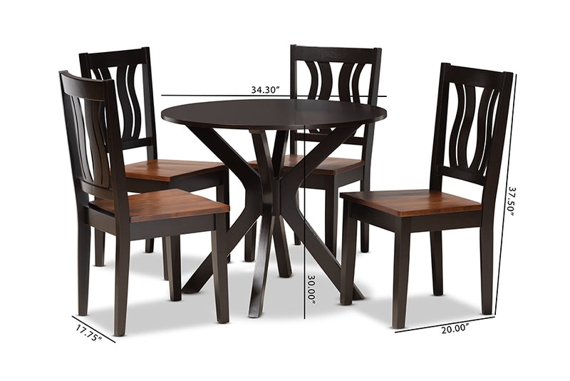 Dallas Modern and Contemporary Two-Tone Dark Brown and Walnut Brown Finished Wood 5-Piece Dining Set