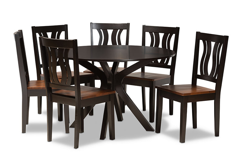 Dallas Modern and Contemporary Two-Tone Dark Brown and Walnut Brown Finished Wood 7-Piece Dining Set