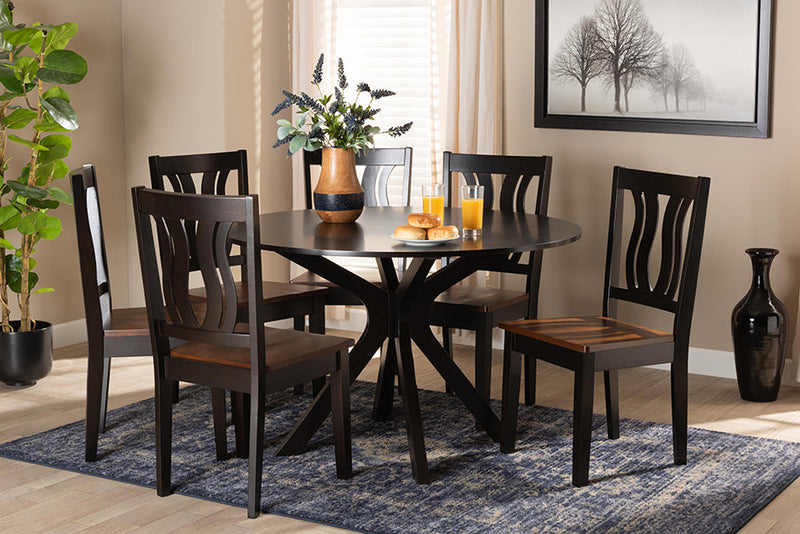 Dallas Two-Tone Dark Brown and Walnut Brown 7-Piece Dining Set Baxton