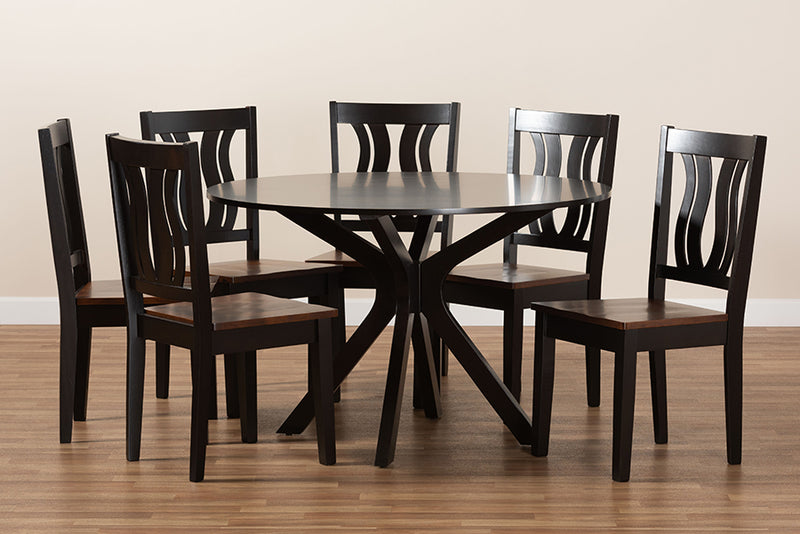 Dallas Modern and Contemporary Two-Tone Dark Brown and Walnut Brown Finished Wood 7-Piece Dining Set