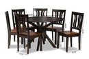 Dallas Two-Tone Dark Brown and Walnut Brown 7-Piece Dining Set Baxton