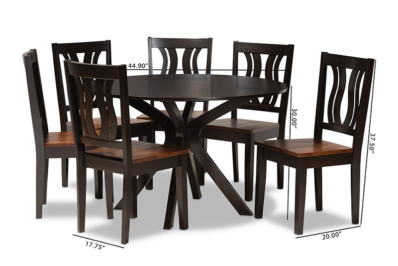 Dallas Modern and Contemporary Two-Tone Dark Brown and Walnut Brown Finished Wood 7-Piece Dining Set