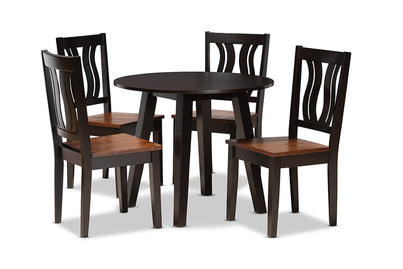 Tania Modern and Contemporary Two-Tone Dark Brown and Walnut Brown Finished Wood 5-Piece Dining Set