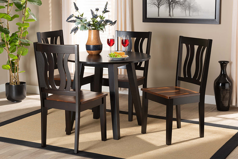 Tania Modern and Contemporary Two-Tone Dark Brown and Walnut Brown Finished Wood 5-Piece Dining Set