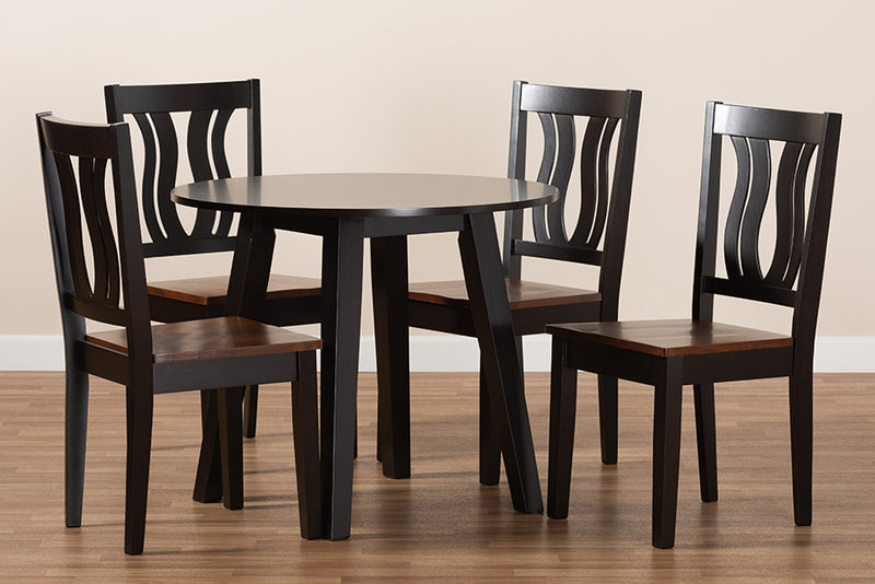 Tania Modern and Contemporary Two-Tone Dark Brown and Walnut Brown Finished Wood 5-Piece Dining Set