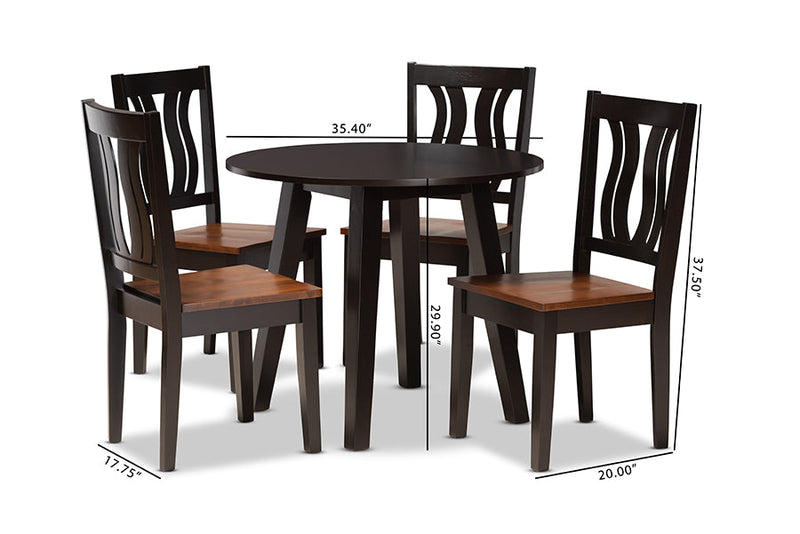 Tania Two-Tone Dark Brown and Walnut Brown 5-Piece Dining Set Baxton