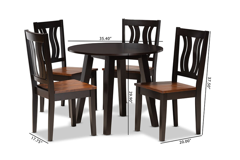 Tania Modern and Contemporary Two-Tone Dark Brown and Walnut Brown Finished Wood 5-Piece Dining Set