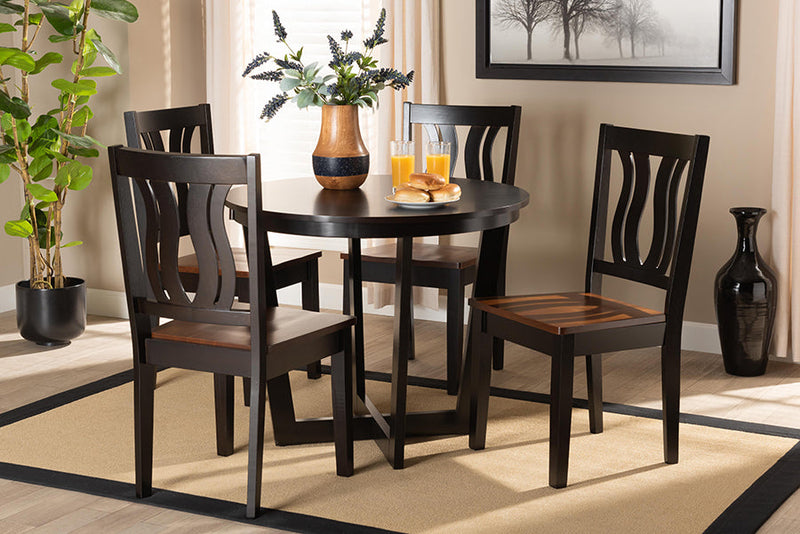 Leni Two-Tone Dark Brown and Walnut Brown 5-Piece Dining Set Baxton